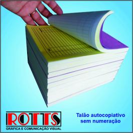 Talão autocopiativo sem numeração Papel Offset 53g/m² 7,4x10,5 cm 1X0 1ª Via Papel Autocopiativo Branco 2ª Via Papel Autocopiativo Amarelo Blocagem 50x2 vias, Serrilha, Grampo e Refile 